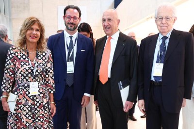Assemblea ABI 2025 - Emma Marcegaglia, Alvise Biffi, Antonio Patuelli e Mario Monti