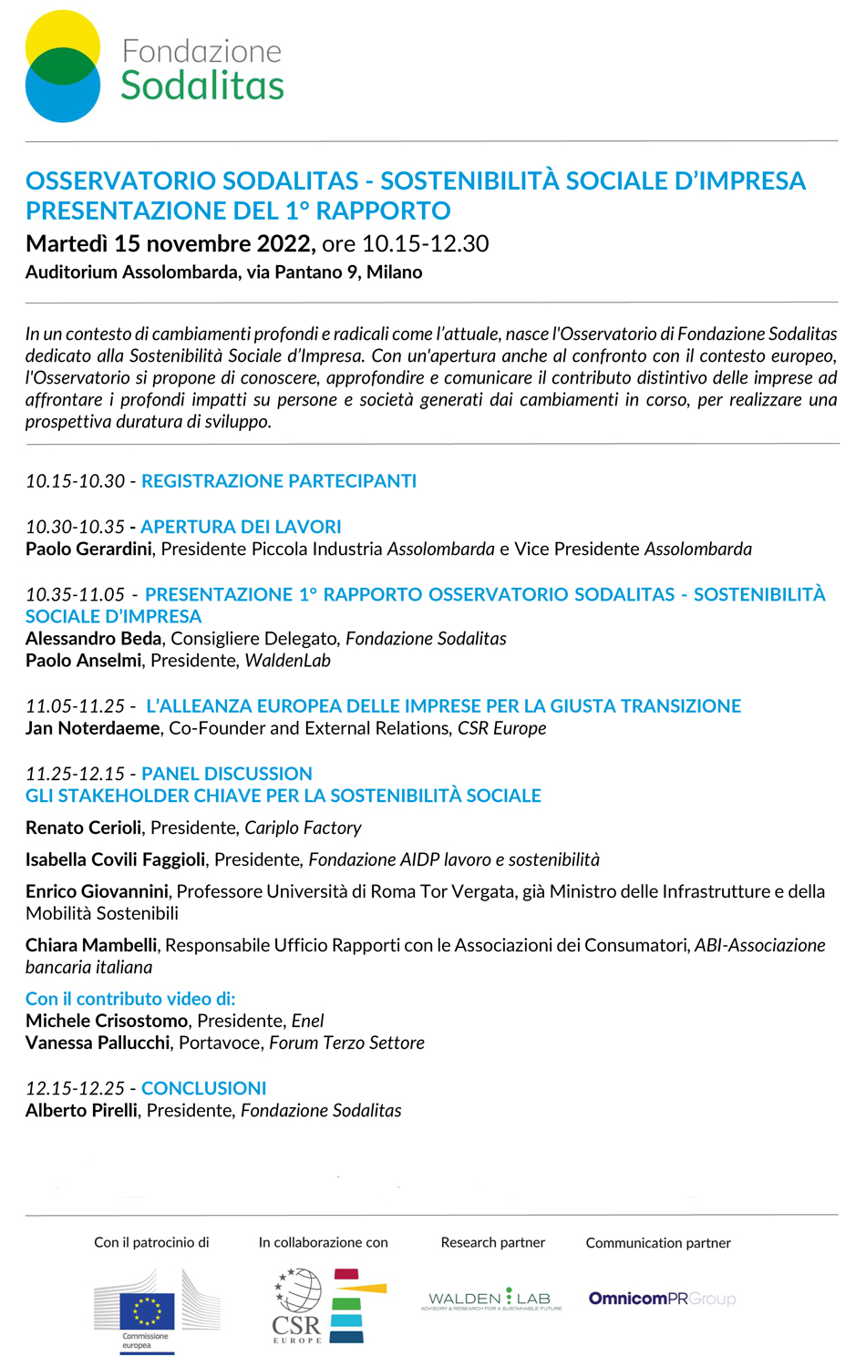 Fondazione Sodalitas - Programma 15 novembre 2022
